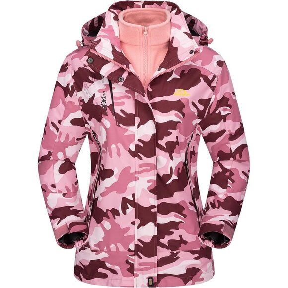 Women's Pink Camo Winter Winter Snow Ski Jacket Coats Waterproof Fleece Lined